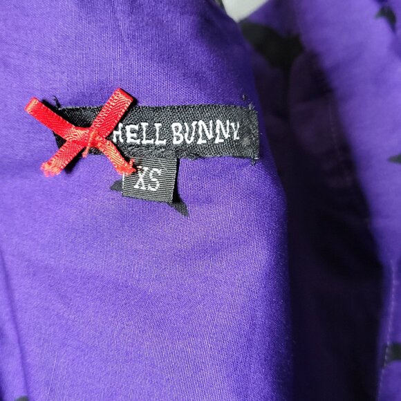 Purple Rockabilly Goth Punk Halloween Dress Bats Haunted House Print Sheer Mesh - Picture 9 of 11